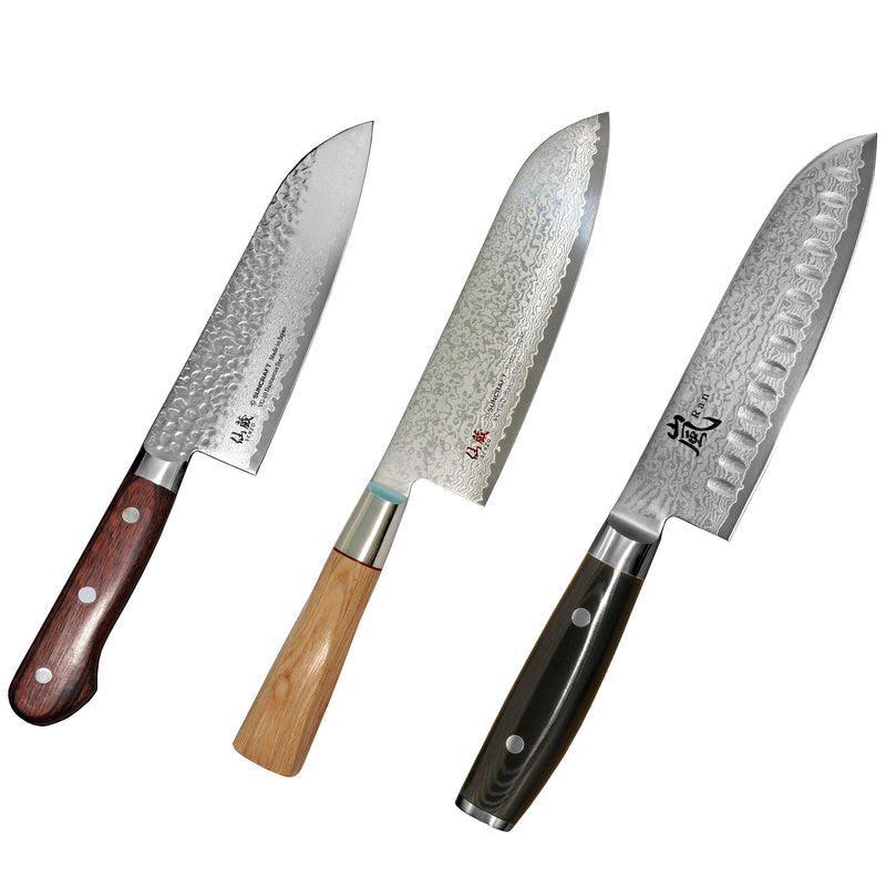 Alt text (in Finnish): Tyylikkäät ja laadukkaat Santoku veitset ammattikäyttöön