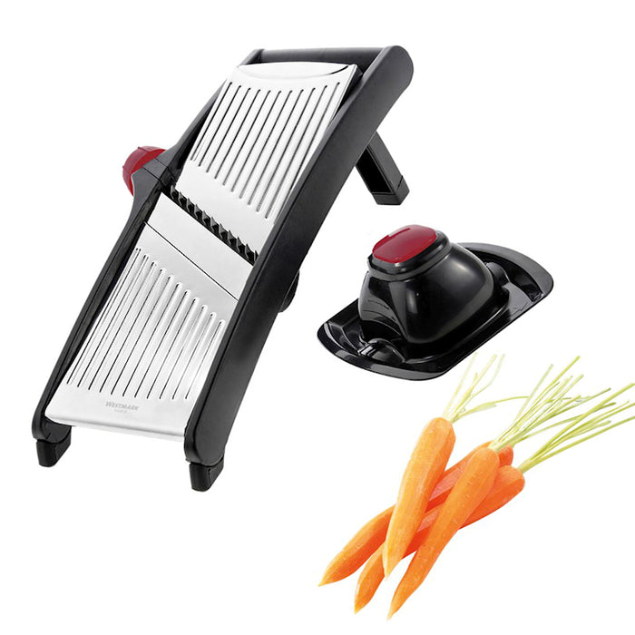 Westmark Mandoliini Musta viipalointilaite säädettävillä terillä ja sormisuojalla, koko 37x17,5x18 cm keittiövälineisiin.