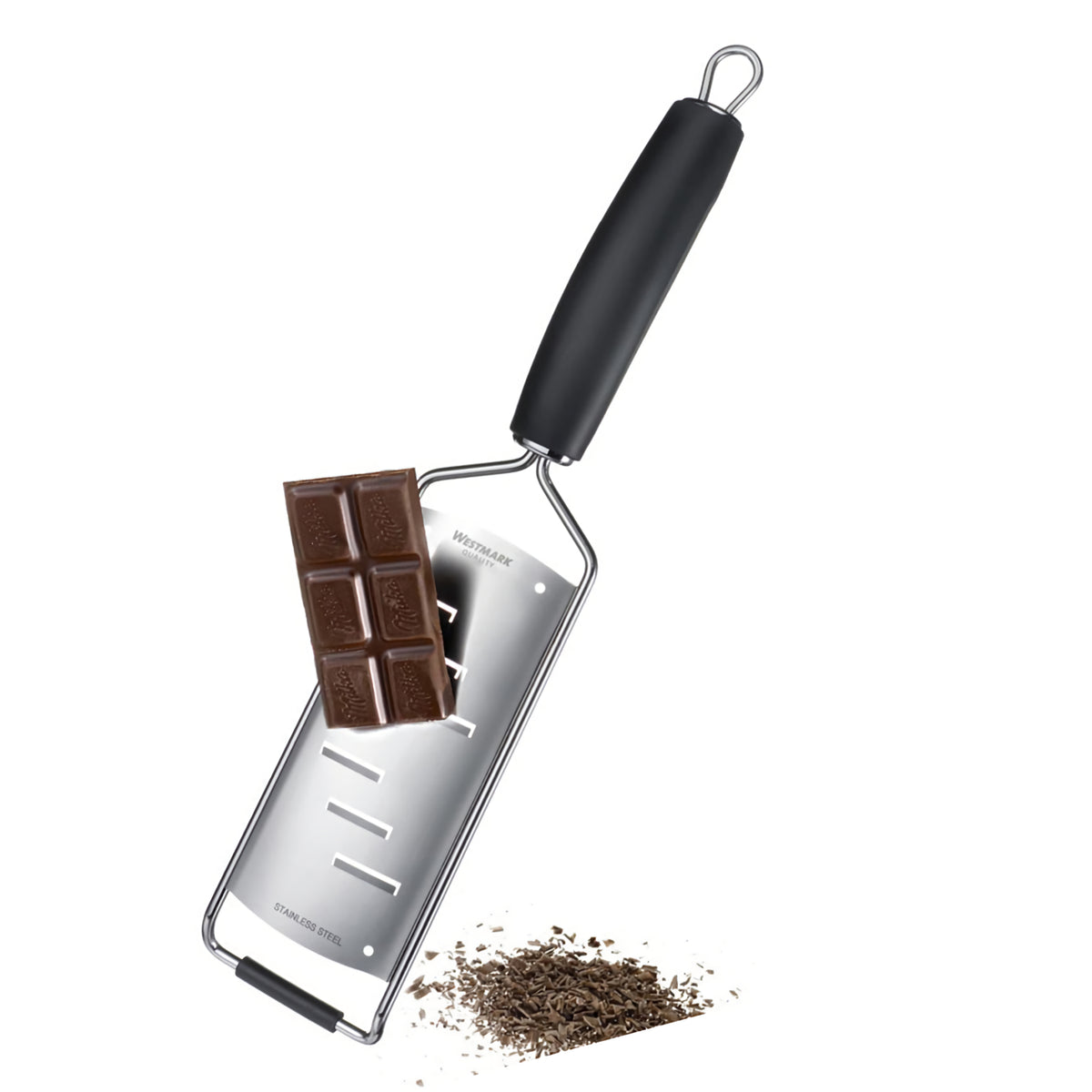 Westmark Mikroteräraastin raastamassa suklaata – tarkka ja terävä raastin soveltuu erinomaisesti suklaan, juuston ja vihannesten raastamiseen.