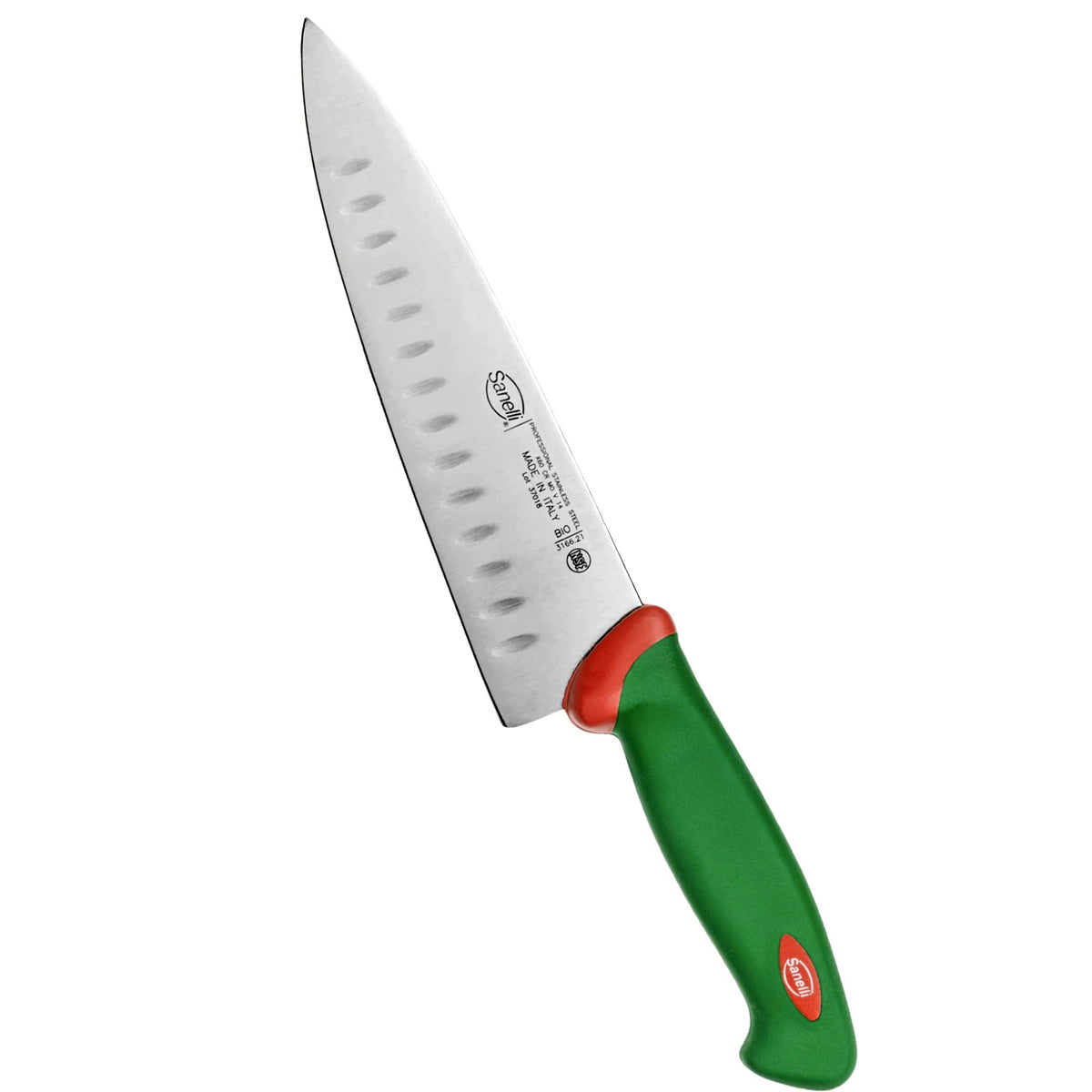 Sanelli Kokkiveitsi Ovaalihiottu - 21cm | Keittiöön, ergonominen vihreä kahva ja ovaalihiottu terä vähentävät leikkuuvastusta ruoanlaitossa.