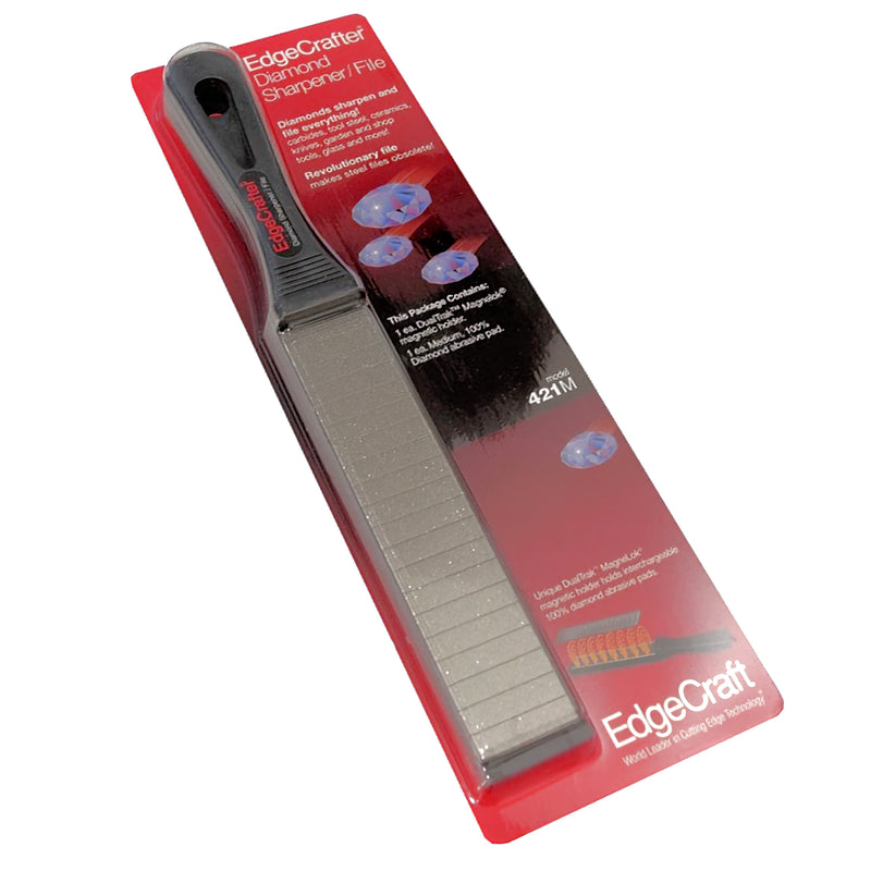 Edge Crafter timanttiviila pakkauksessa, keskikarkea teroitusviila kaareville ja koville pinnoille. Täystimanttinen viila keittiövälineiden teroitukseen.