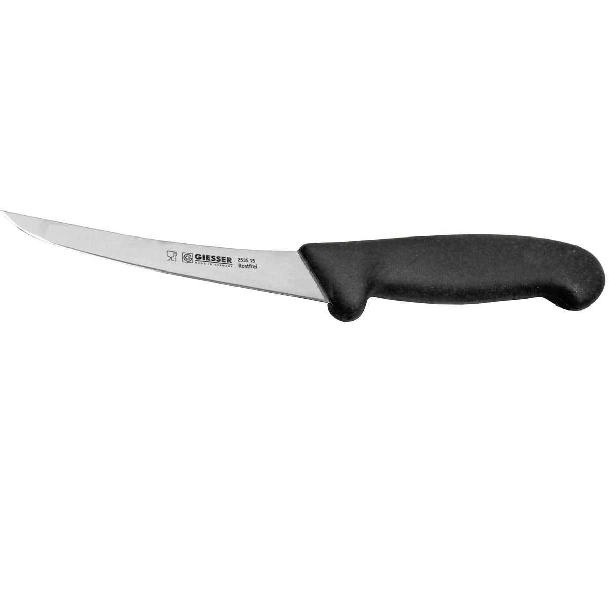 Giesser fileointiveitsi, 15 cm joustava terä, musta kahva. Ammattikäyttöön suunniteltu veitsi liha- ja kalankäsittelyyn.