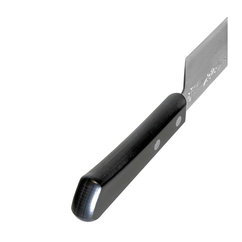 Kaneyoshi nakiriveitsi 16,5 cm, musta kahva ja terä lähikuvassa