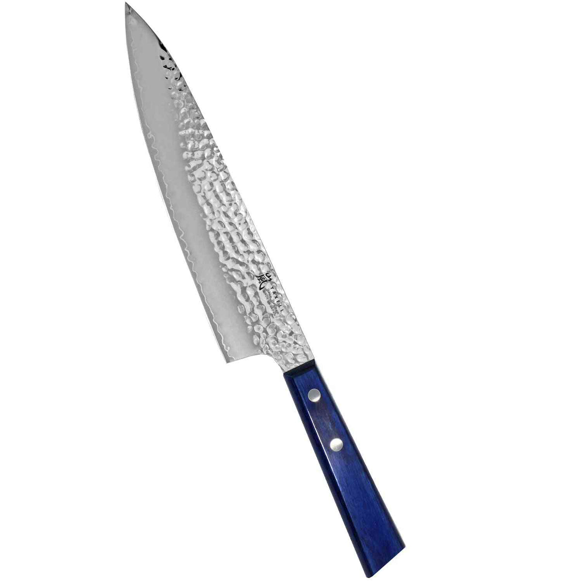 Yaxell Blue Breeze kokkiveitsi 20 cm – japanilainen veitsi, Damaskus-teräksellä ja sinisellä pakkapuu-kahvalla, keittiöveitsi ammattilaisille