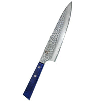 Japanilainen Yaxell Blue Breeze kokkiveitsi 20 cm, vasaroitu Damaskus-terä ja ergonominen sininen kahva, laadukas kokkiveitsi keittiöön