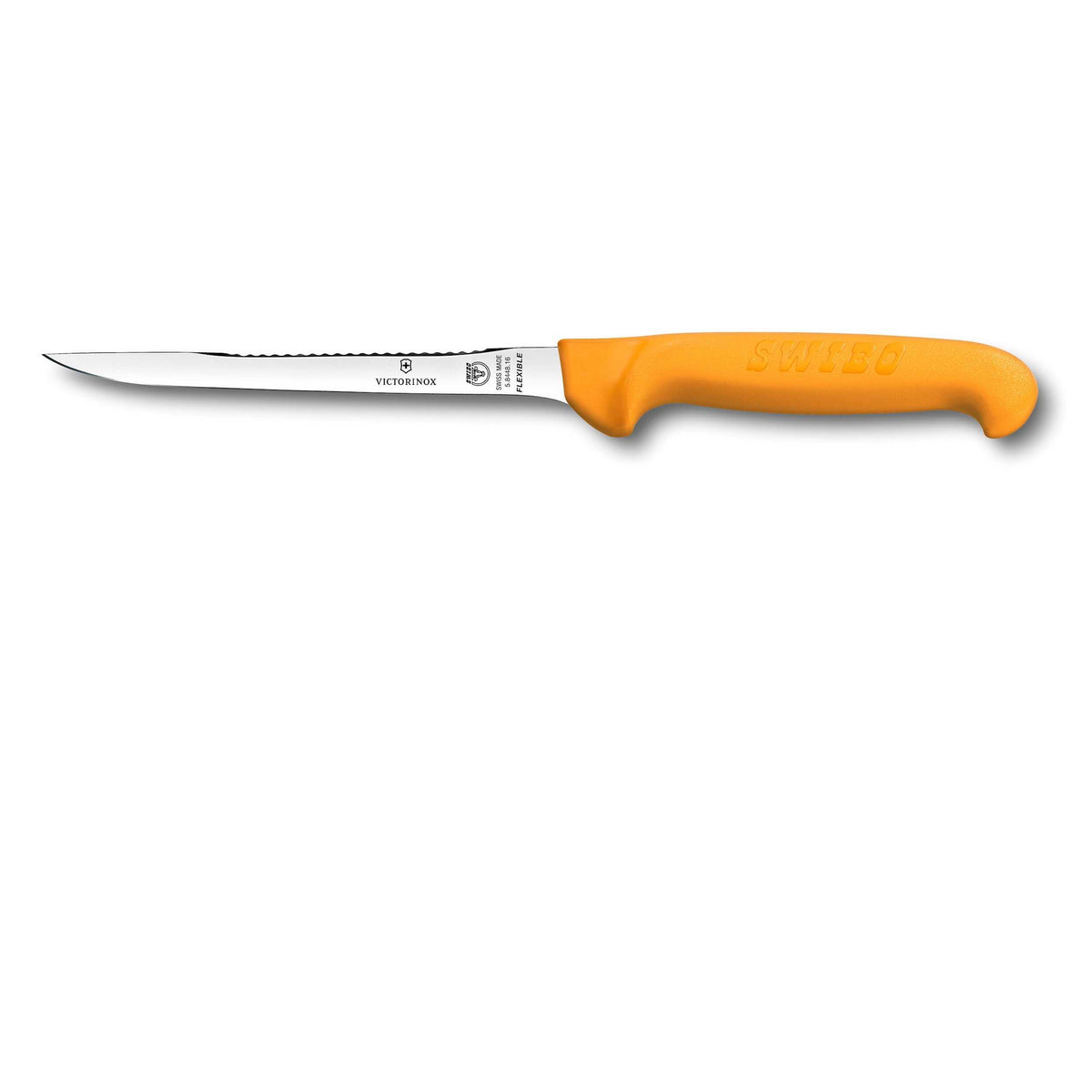 Victorinox Swibo Filetti 16 cm - Filettiveitsi sahalaitaisella terällä ja konepesun kestävällä kahvalla. Täydellinen liha- ja kalaleikkeisiin.