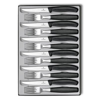 Victorinox Swiss Classic pihviveitset ja haarukat 12 osaa siististi aseteltuna laatikkoon. Täydellinen lahjasetti ruokailuun.
