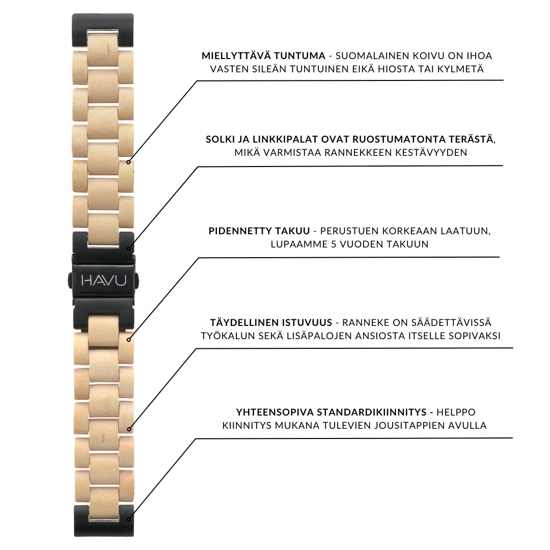 Puinen ranneke, koivu (20mm, 22mm)