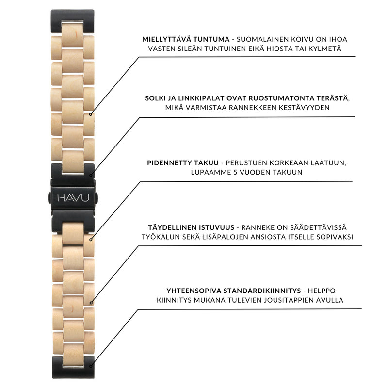 Puinen ranneke, koivu (20mm, 22mm)