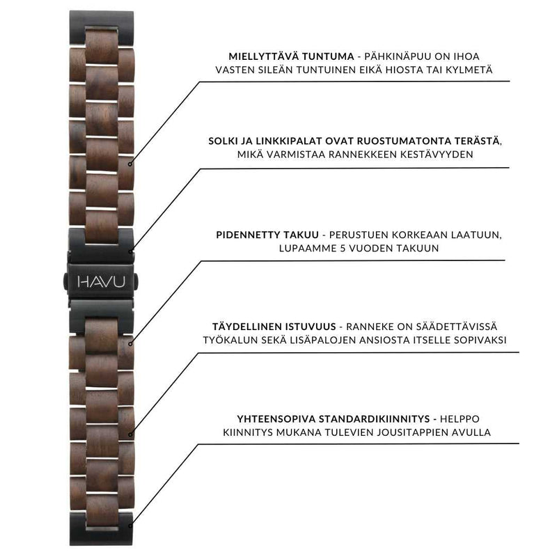 Puinen ranneke, pähkinäpuu (20mm, 22mm)