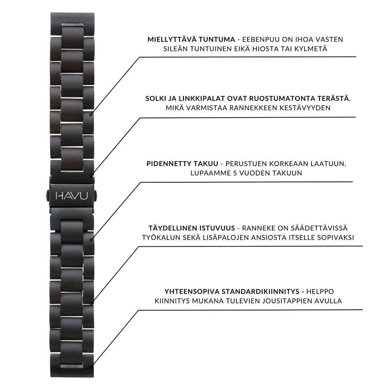 Puinen ranneke, eebenpuu (18mm, 20mm, 22mm)
