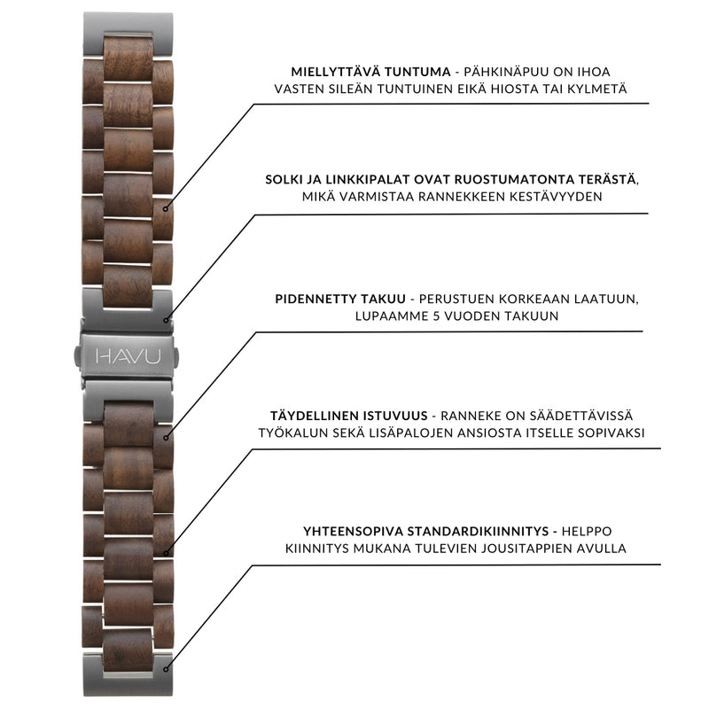 Puinen ranneke, pähkinäpuu (22mm)