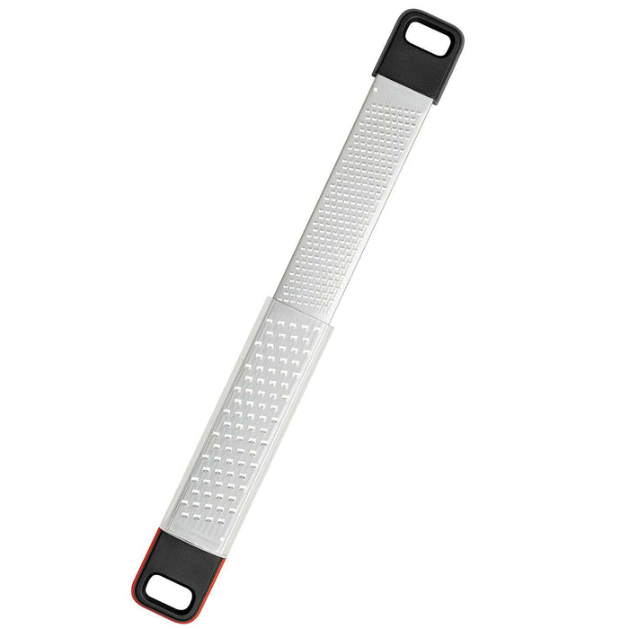 Cuisipro SGT Deluxe Dual Raastin, kaksipuolinen teräsraastin ergonomisilla kahvoilla, keittiöväline juuston ja sitrushedelmien raastamiseen.