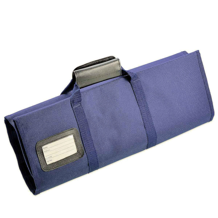 Giesser 8294 veitsilaukku 12 veitselle, sininen nailonkangas, suljettuna kantokahvalla ja nimikointitaskulla keittiövarusteisiin