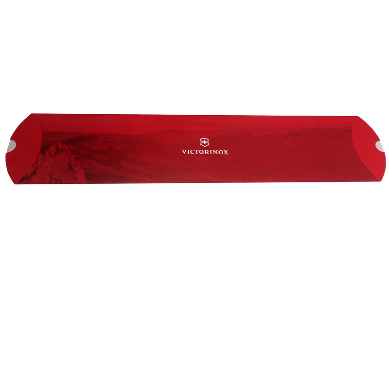 Lahjapakkaus isoille veitsille - Tyylikäs lahjaratkaisu. Tasainen punainen lahjapakkaus, jossa Victorinox-logo, sopii suurille veitsille lahjaksi.