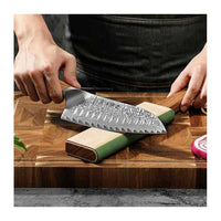 Xinzuo Nahkastroppi, 2-puolinen käytössä veitsen viimeistelyyn vihreällä nahkapinnalla puisella leikkuulaudalla.