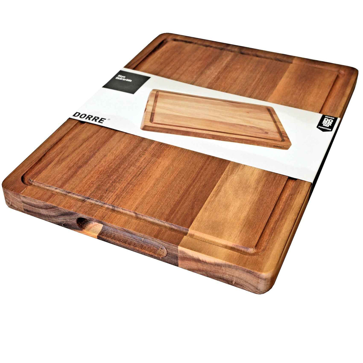 Dorre Skye leikkuulauta akasiapuusta nesteura toisella puolella, 40 x 30 x 3 cm, pakkauksessa. Antibakteerinen ja laadukas keittiötarvike.