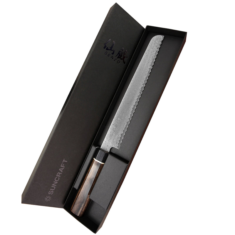 Suncraft Senzo Damascus Black Leipäveitsi, 22 cm