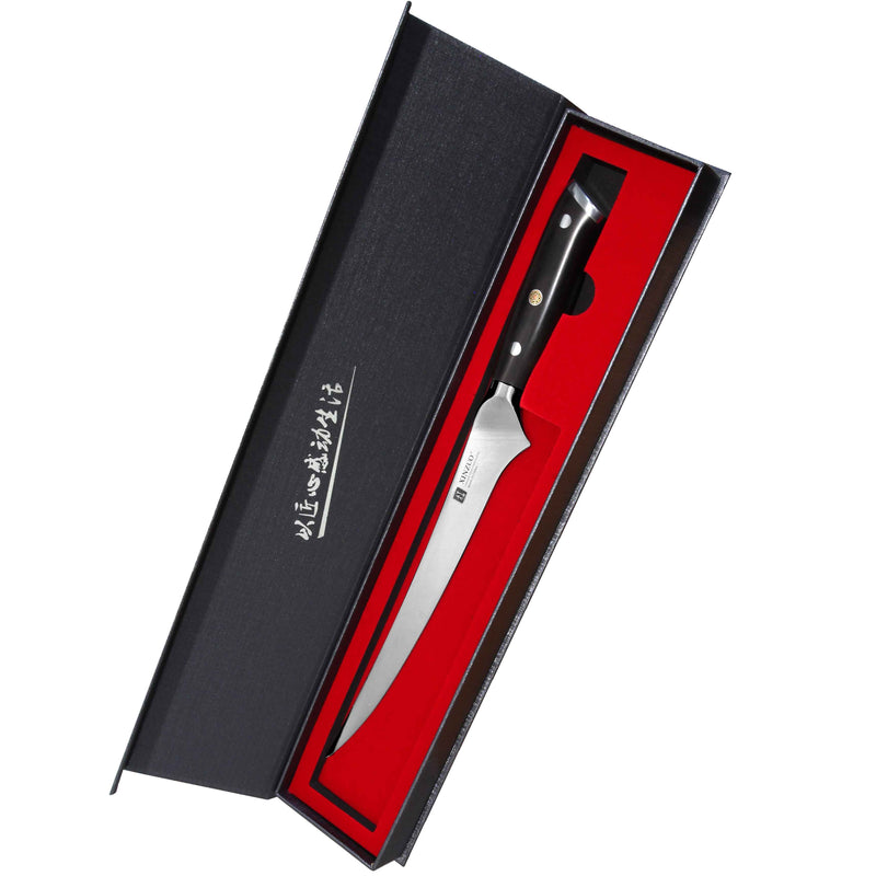 Xinzuo Fileerausveitsi 23 cm lahjapakkauksessa, taottu hiiliteräksestä, terävä ja kestävä ammattilaiskäyttöön keittiöveitsien kategoriassa.