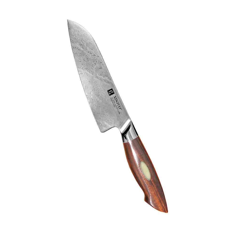Xinzuo Minisantokuveitsi 14 cm, Damaskus-terä 110-kerroksella ja ergonomisella puukahvalla, huippuluokan keittiöveitsi
