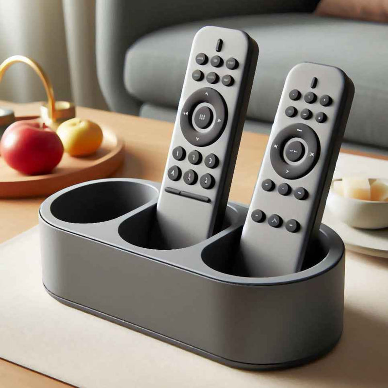 Teline kaukosäätimille 3 paikkaa olohuoneessa, kaksi kaukosäädintä pidikkeessä. Kätevä ja siisti säilytysratkaisu sisustukseen.