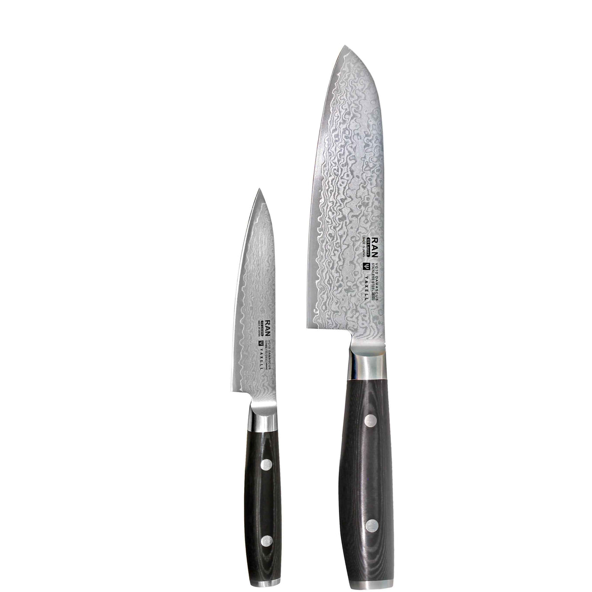 Yaxell Ran Santoku veitsisetti, terät esillä