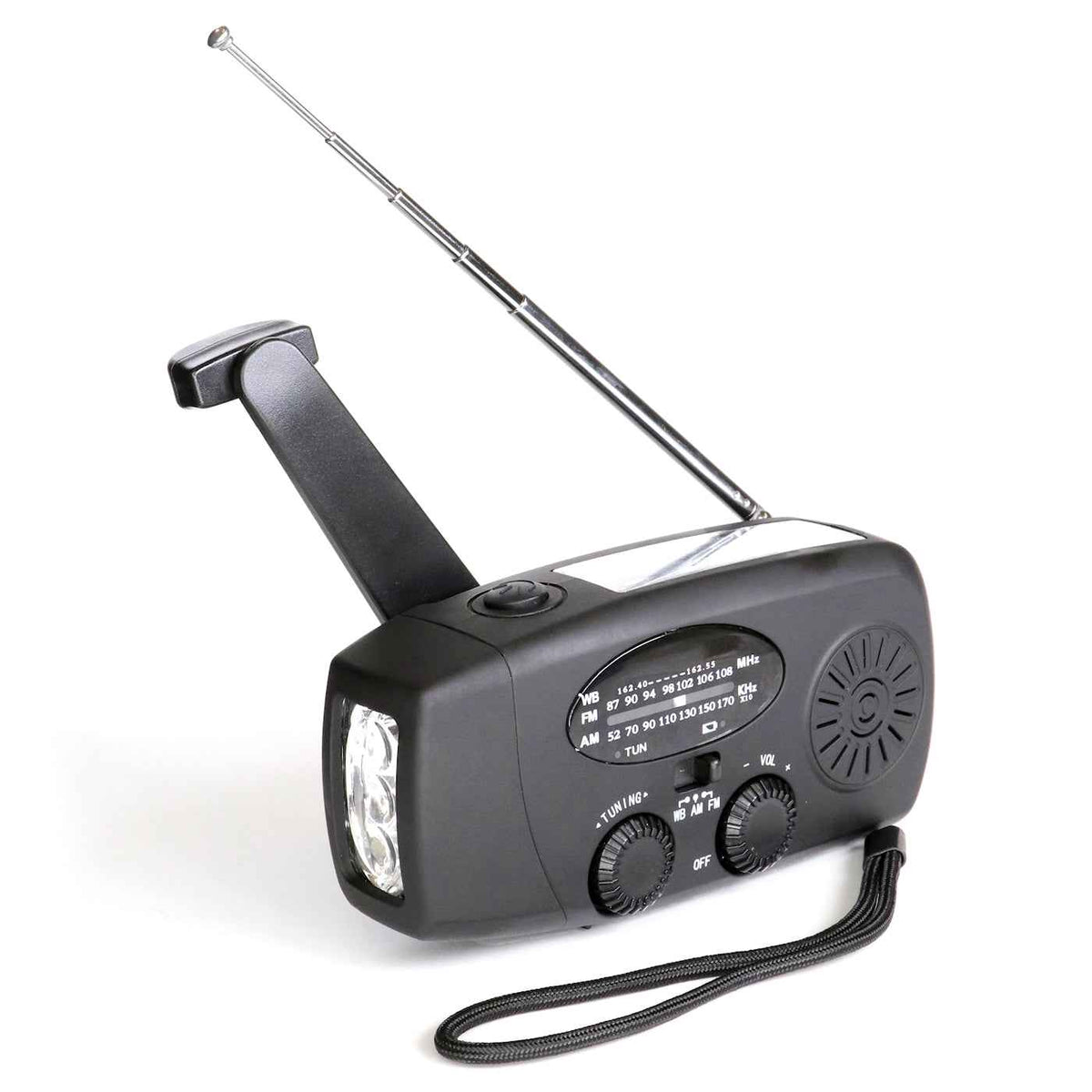 Trek ladattava radio - Hätäradio FM/AM, jossa kampilaturi, taskulamppu ja teleskooppiantenni. Kompakti koko retkille ja sähkökatkoihin.