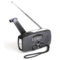 Trek ladattava radio - Hätäradio FM/AM, jossa kampilaturi, taskulamppu ja teleskooppiantenni. Kompakti koko retkille ja sähkökatkoihin.