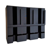 Tyhjä musta teepussiannostelija, 3 lokeroa, minimalistinen muotoilu. Sopii jopa 120 teepussin järjestämiseen.