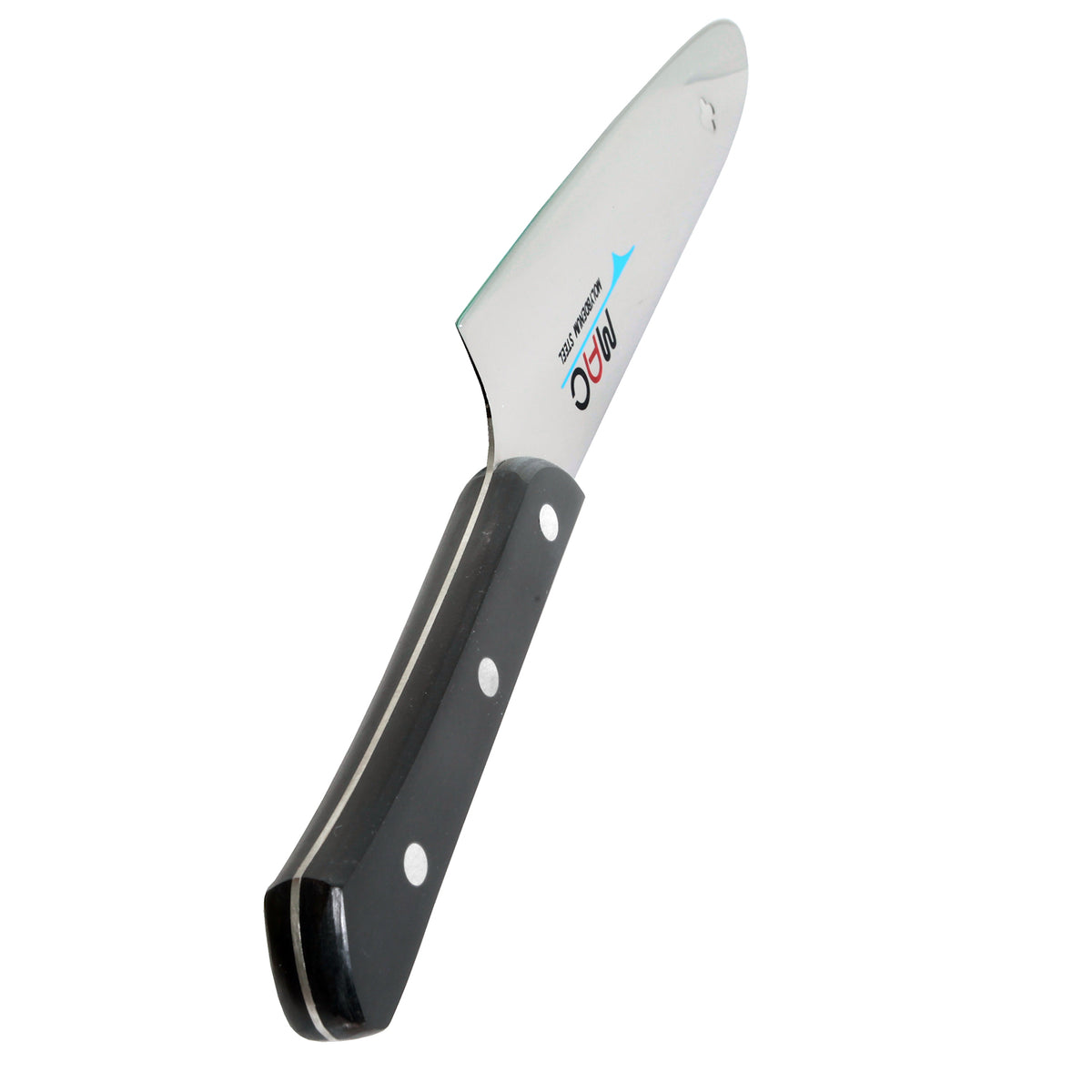 MAC Original kokkiveitsi AB-80 20 cm, musta kahva ja terä lähikuvassa