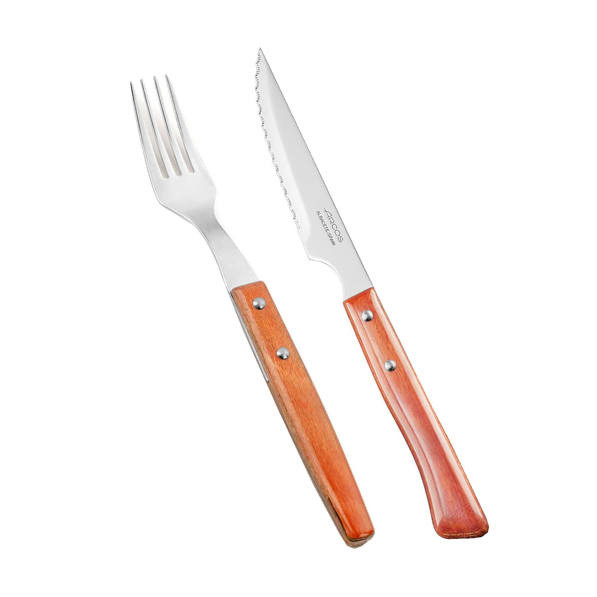 Arcos Pihviaterinsarja – 12 osaa, Puukahvaiset Veitset ja haarukat ruostumattomasta teräksestä. Täydellinen pihviaterinsetti kotiin.
