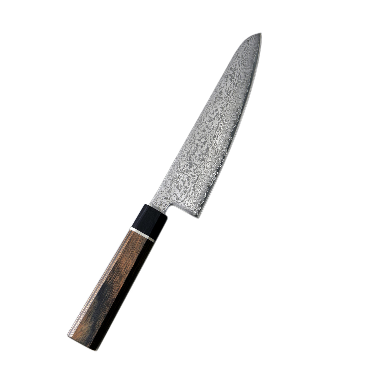 Suncraft Senzo Mini Santoku - Musta veitsi, 14 cm, Damascus-kuvioitu VG10-terä, puinen kahva, japanilainen design.