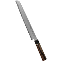 uncraft Senzo Damascus leipäveitsi 22 cm, musta pakkapuu kahva, 33-kerroksinen ruostumaton terä, japanilainen laatu.