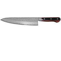 Suncraft Senzo Damascus Universal Kokkiveitsi 21 cm, tarkka sivukuva korostaa terän pituutta ja pakkapuukahvan yksityiskohtia.