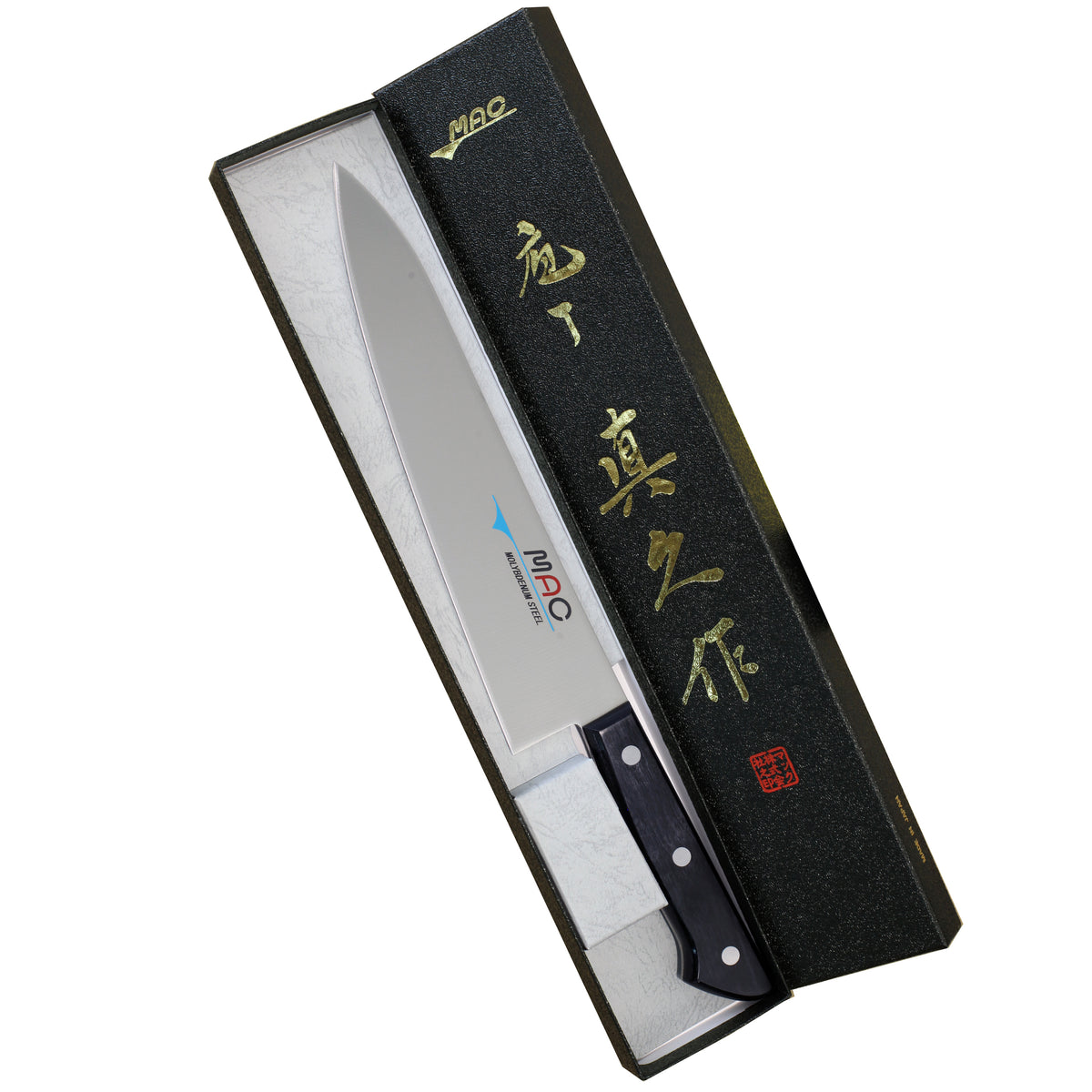 MAC Chef Kokkiveitsi 21 cm lahjapakkauksessa, laadukas japanilainen kokkiveitsi keittiöammattilaisille ja harrastajille.
