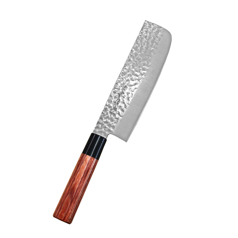 Kanetsune Seki KC-950 Nakiri - Paras vihannesveitsi, 16,5 cm japanilainen keittiöveitsi vasaroidulla terällä ja puukahvalla.