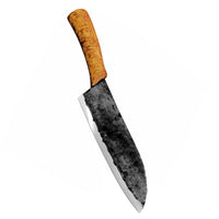 Käsintehty Laatupuukko kokkiveitsi, jossa 18 cm hiiliteräksinen terä ja ergonominen puukahva. Sopii monipuoliseen ruoanlaittoon.