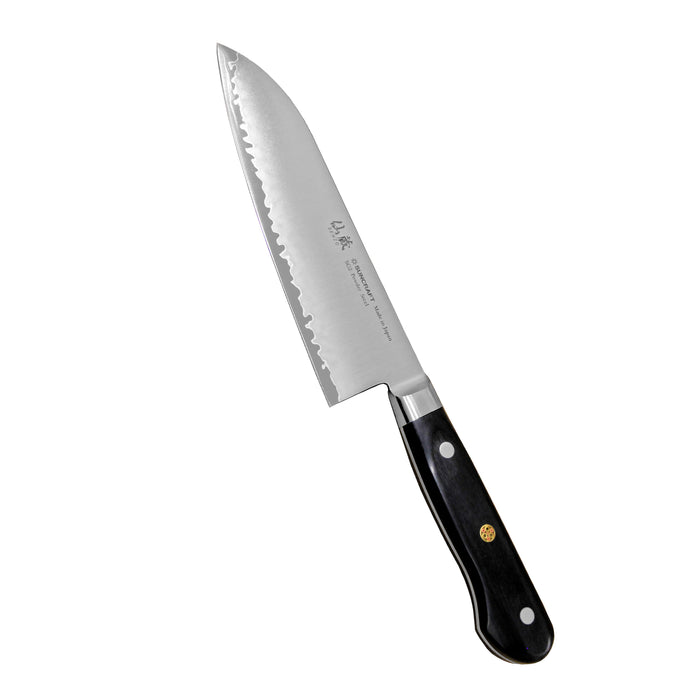 Suncraft Senzo Pro Santoku - Täysi Ruoto Veitsi 16.5 cm, japanilainen kokkiveitsi, jossa terävä SG2-terä ja kolmella niitillä kiinnitetty puukahva.