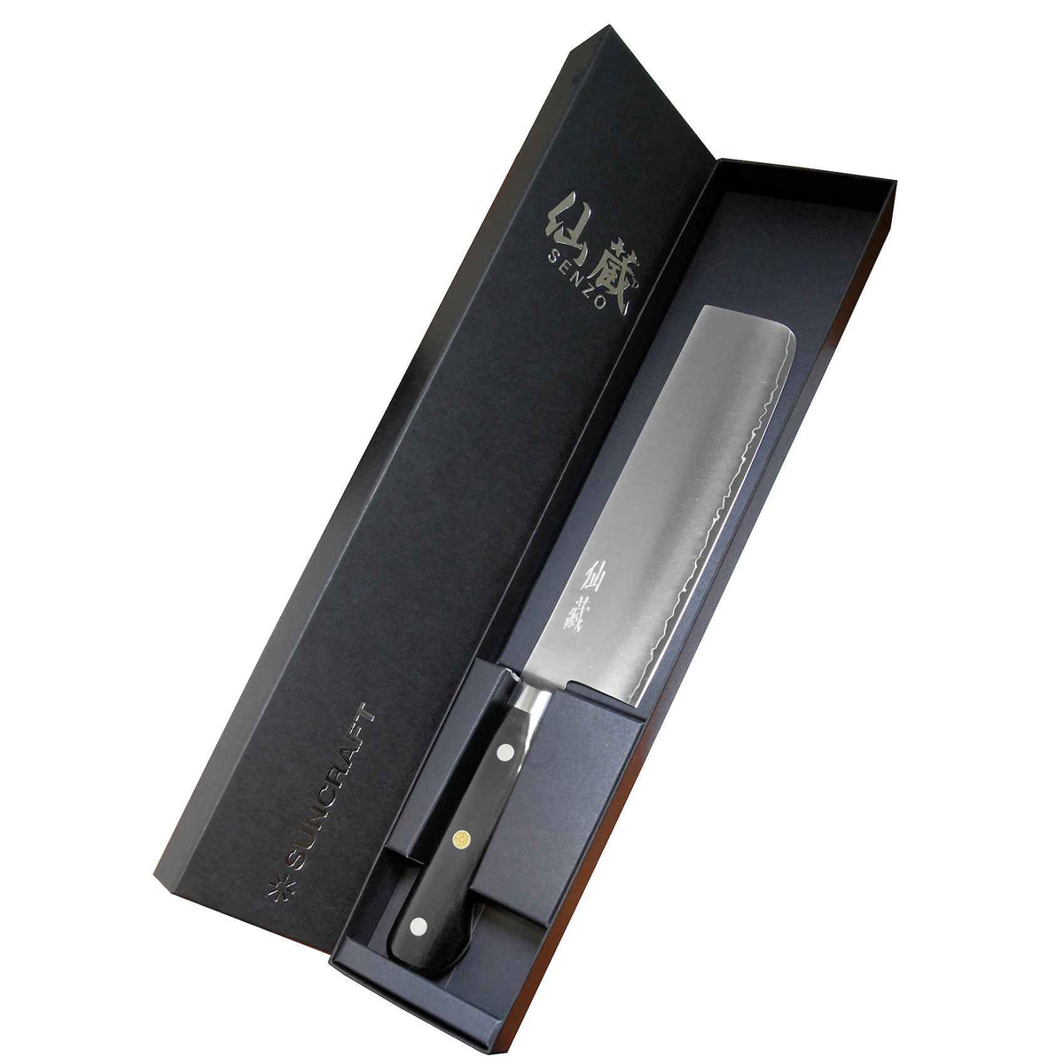 Suncraft Pro nakiriveitsi 16,5 cm mustassa lahjalaatikossa avattuna