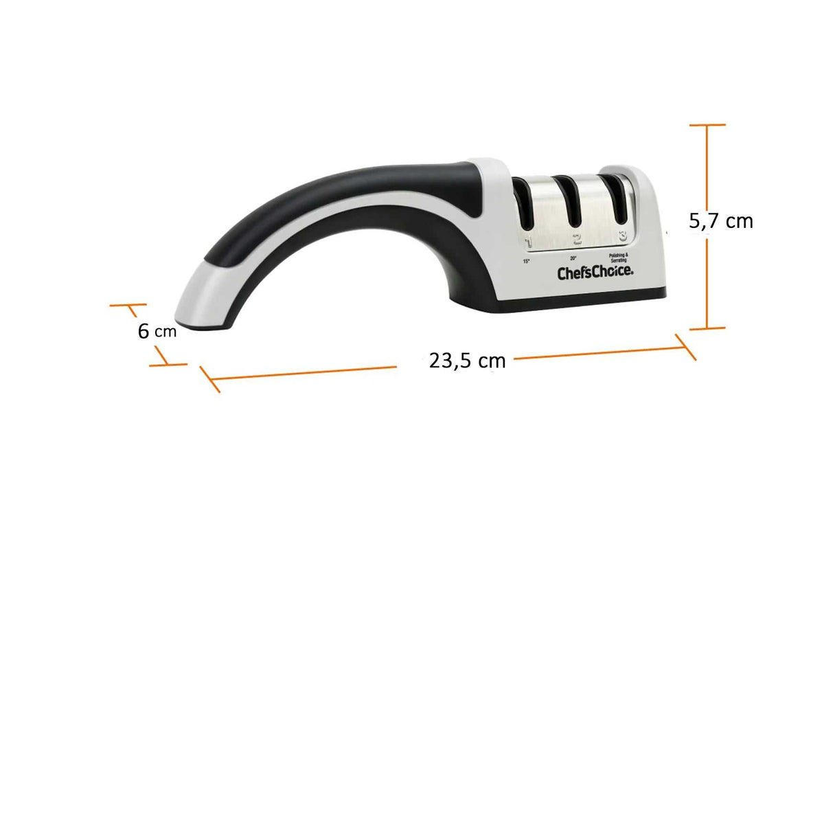 Chef's Choice ProntoPro hahloteroitin mittoineen: 23,5 cm pitkä, 6 cm leveä ja 5,7 cm korkea, kompakti keittiöväline