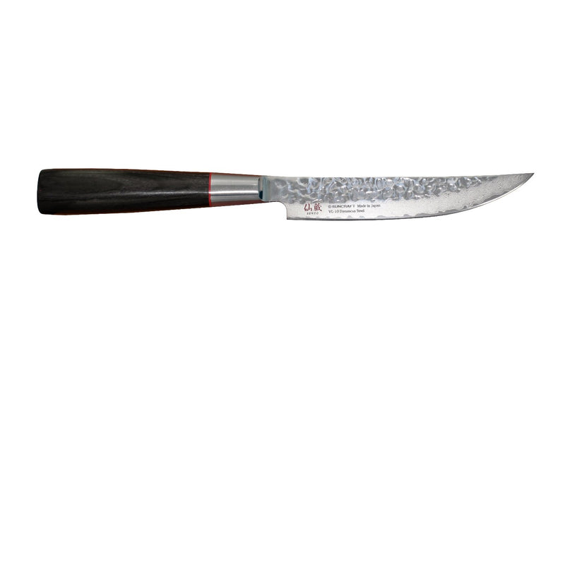 Suncraft Senzo Damascus pihviveitsi sivuprofiilista, 33-kerroksinen terä ja VG10-ydin takaavat pitkäkestoisen terävyyden
