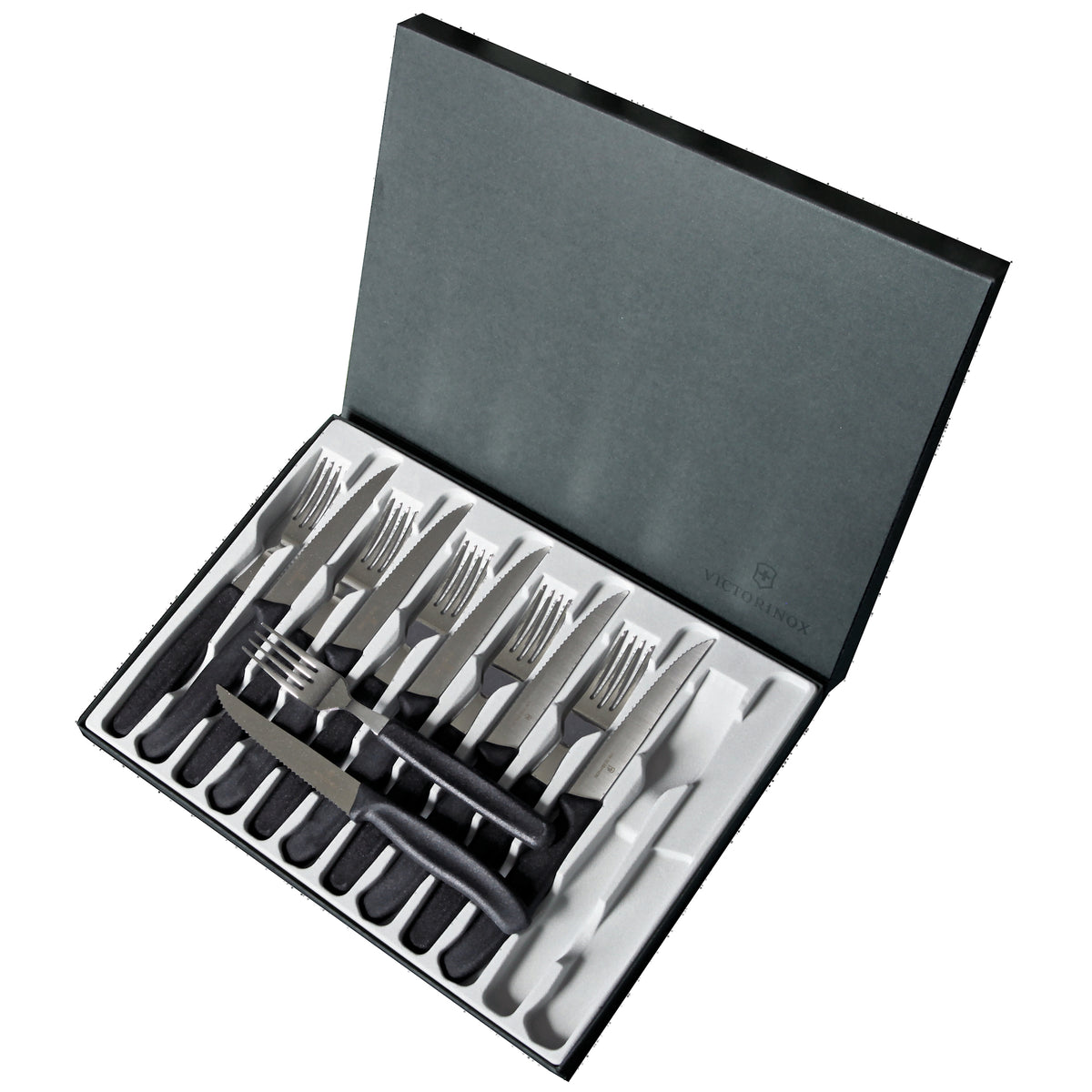 Victorinox Swiss Classic pihviveitset ja haarukat 12 osaa avoimessa lahjarasiassa. Laadukas kattaussetti arkeen ja juhlaan.