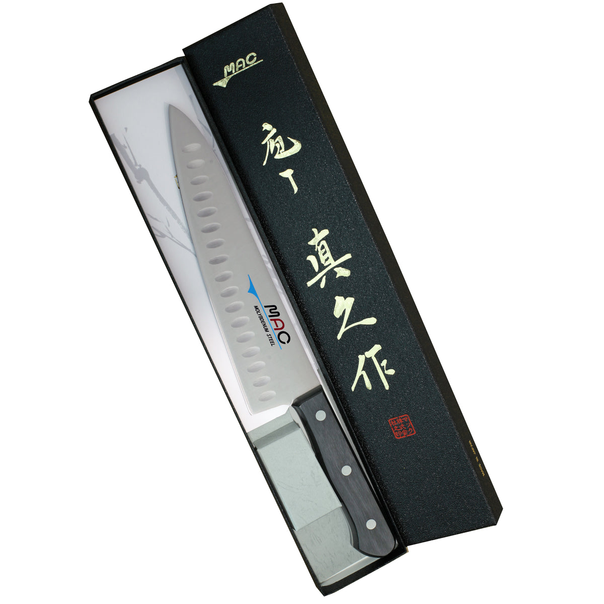 MAC Kokkiveitsi TH-80 ovaalihiottu 20 cm lahjapakkauksessa, täydellinen lahja keittiöharrastajalle tai ammattilaiskokille.