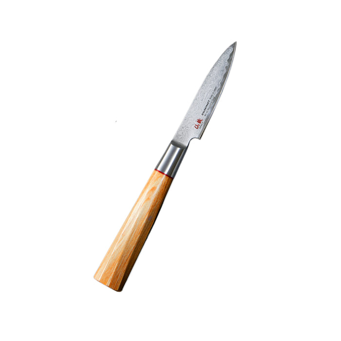 Suncraft Senzo kuorimaveitsi 8 cm, damascus-terä ja pakkapuu kahva, valmistettu Japanissa.