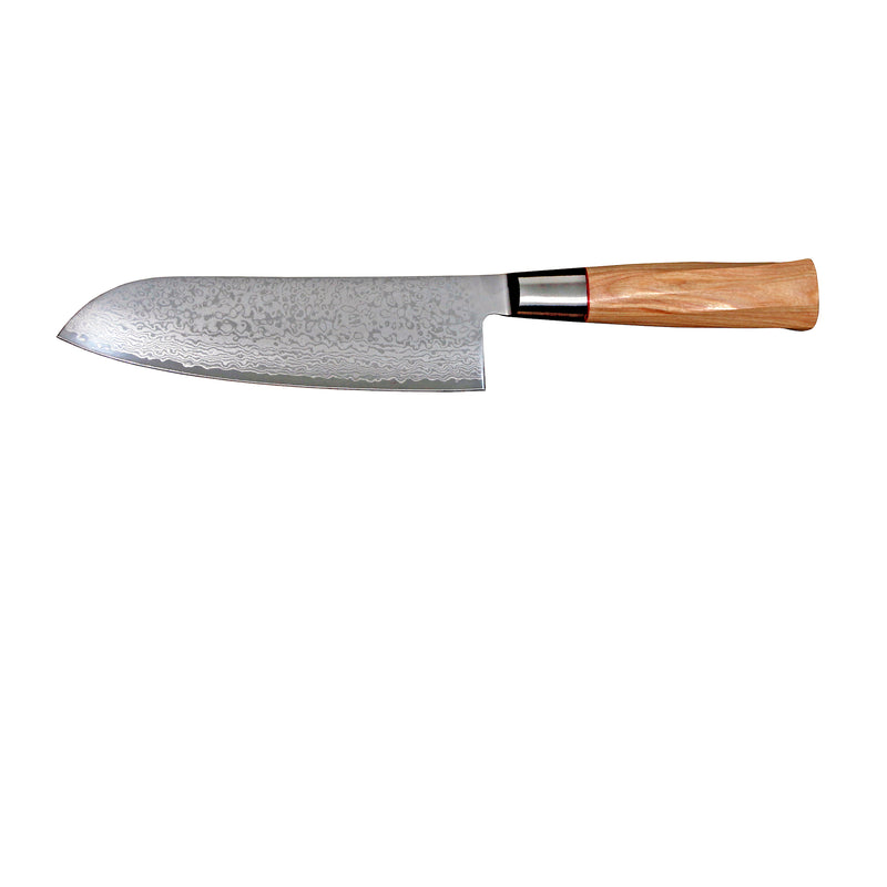 Huippulaadukas Suncraft Senzo Damascus Santoku-veitsi, valmistettu Japanissa, sopii tarkkaan ja monipuoliseen ruoanlaittoon.