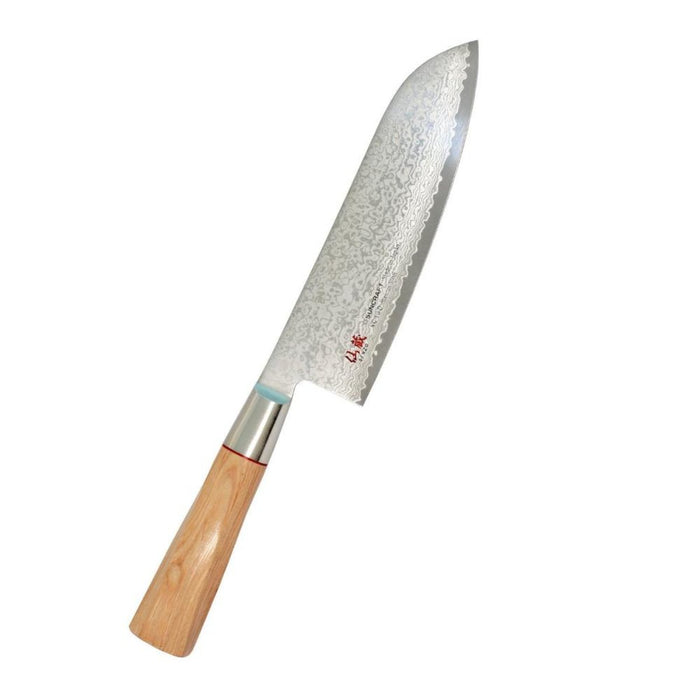 Suncraft Senzo Damascus Santoku - Huippulaadukas Japanilainen Veitsi, 17 cm terä ja kierretty kahdeksankulmainen pakka-puukahva.