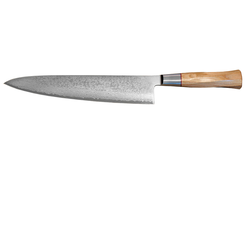 Suncraft Senzo Damascus kokkiveitsi, 24 cm, japanilainen Damascusteräs ja ergonominen pakkapuukahva.