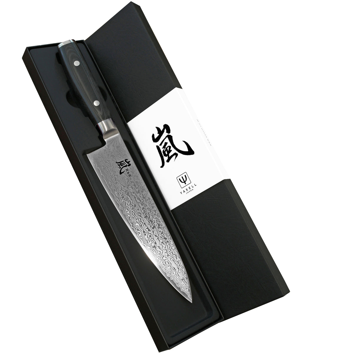 Yaxell Ran kokkiveitsi 20 cm lahjapakkauksessa, musta laatikko