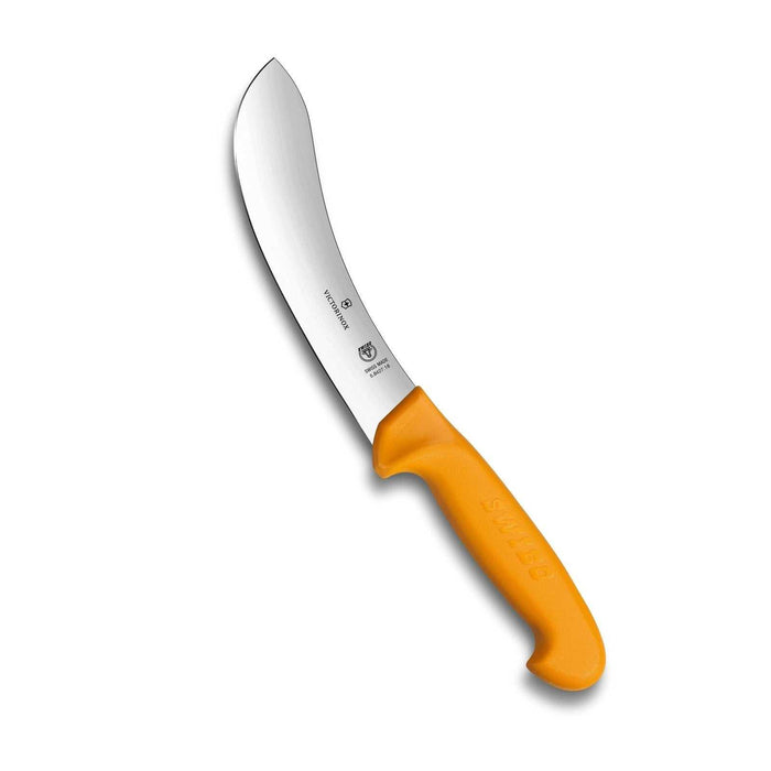 Victorinox Swibo nylkyveitsi 18 cm jäykällä käyrällä terällä, ergonominen oranssi kahva riistankäsittelyyn ja nylkemiseen.