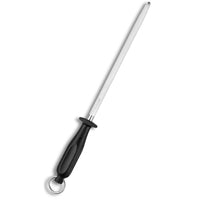 Victorinox teroituspuikko 25 cm pyöreä teräksinen, mustalla kahvalla ja ripustuslenkillä. Tarkkaan veitsenteroitukseen keittiössä.